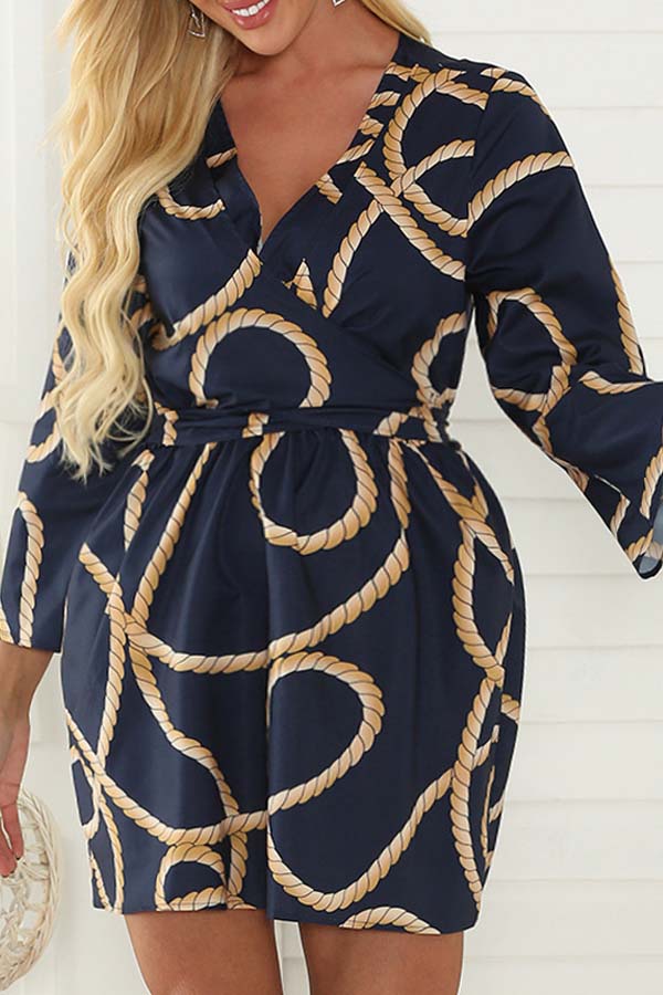 

Lovely Leisure V Neck Print Blue Mini Plus Size Dress