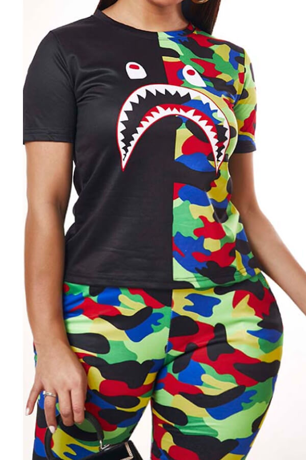 

Lovely Casual Print Multicolor Plus Size Two-piece Shorts Set, Multi