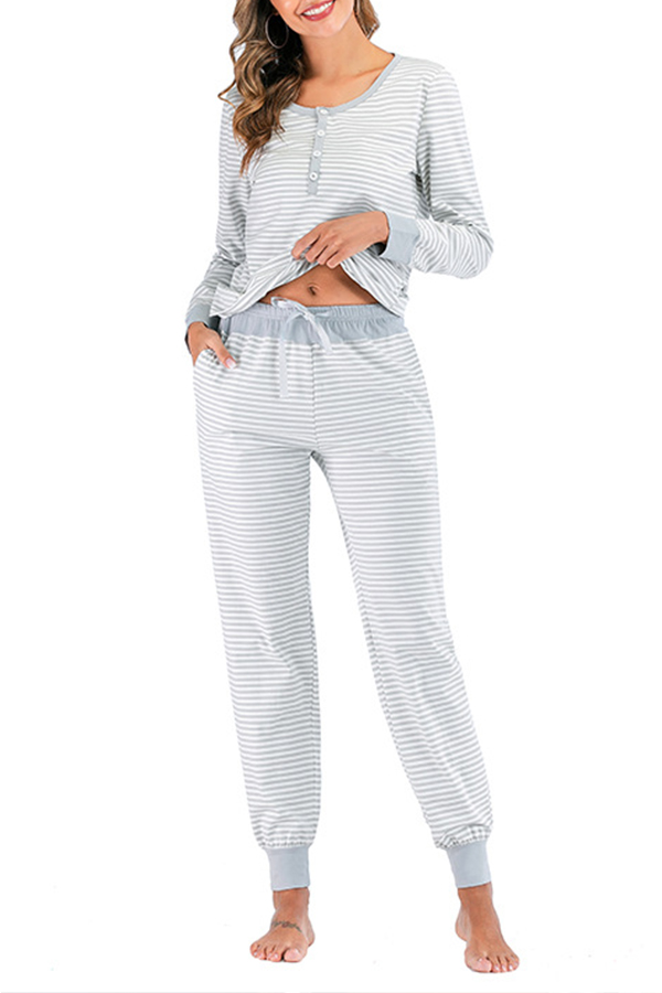 

Lovely Casual Striped Grey Loungewear