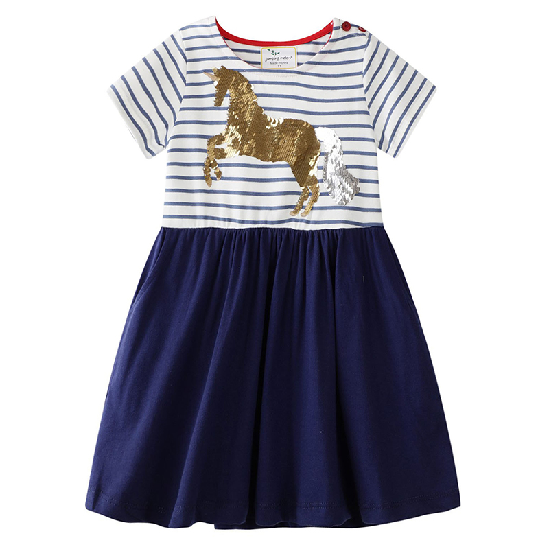 

Lovely Casual Patchwork Dark Blue Girl Knee Length Dress