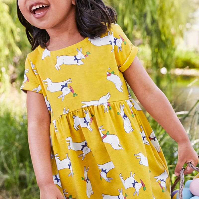 

Lovely Sweet Cartoon Print Yellow Girl Knee Length Dress