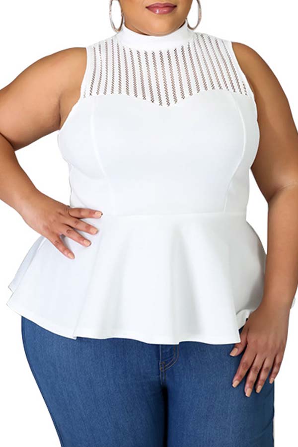 

Lovely Trendy Patchwork White Plus Size Blouse