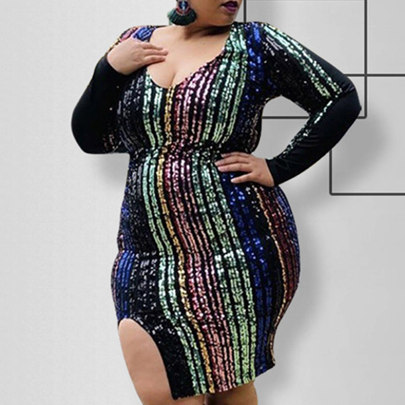 

Lovely Stylish Patchwork Multicolor Knee Length Plus Size Dress, Multi