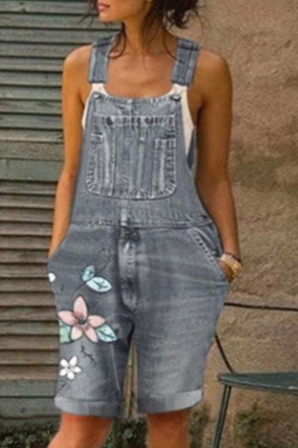 

Lovely Stylish Print Grey Plus Size One-piece Romper