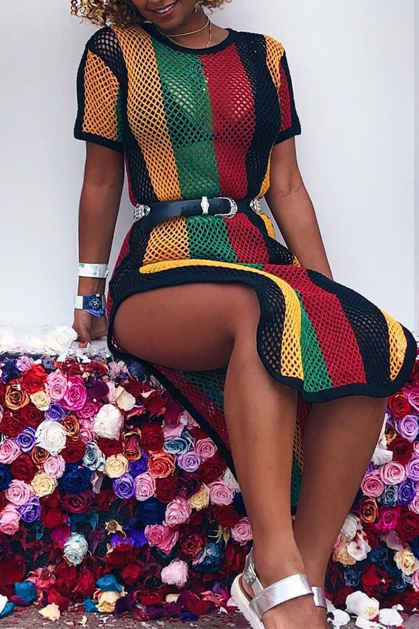 

Lovely Rainbow Striped Multicolor Cover-Up, Multi
