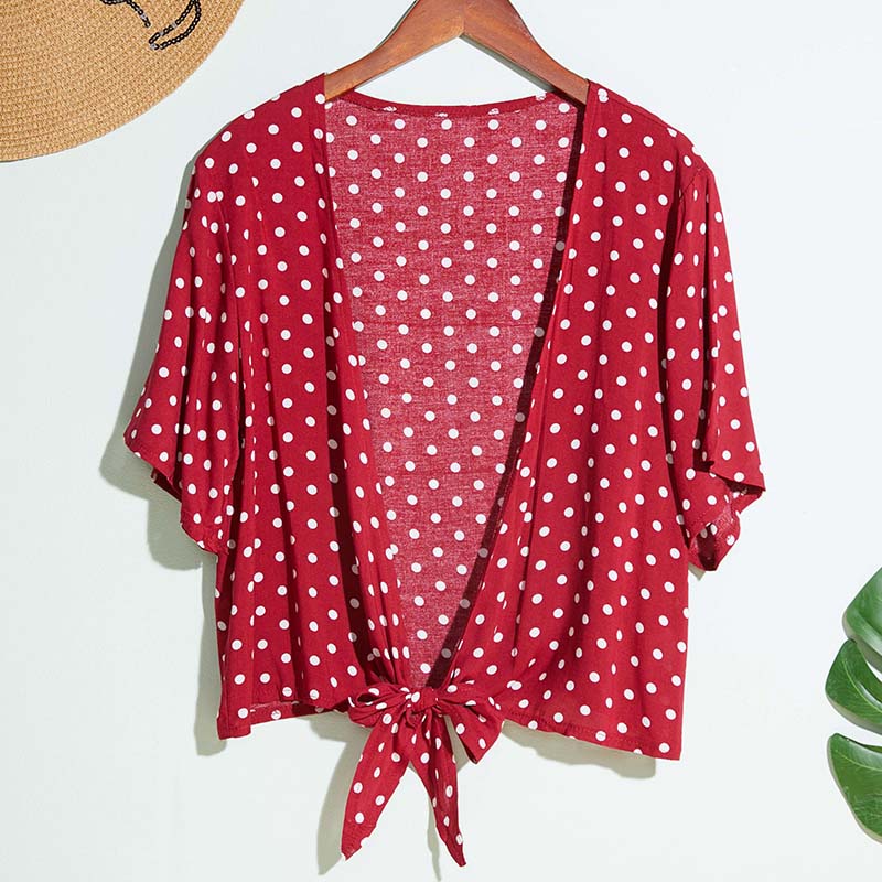 

Lovely Trendy Dot Print Red Blouse