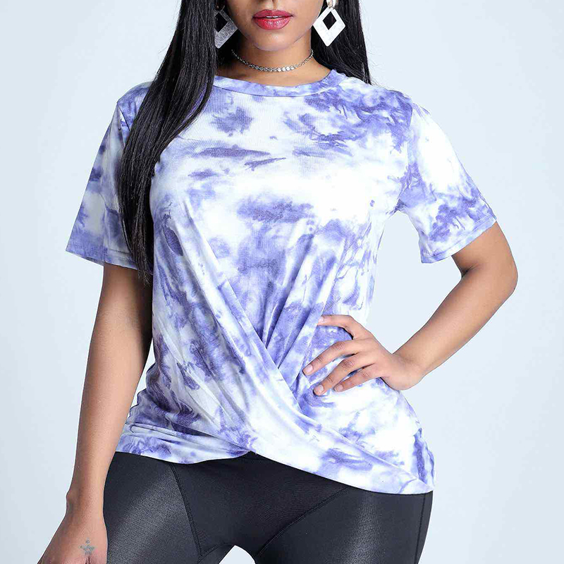 

Lovely Casual O Neck Tie-dye Deep Blue T-shirt