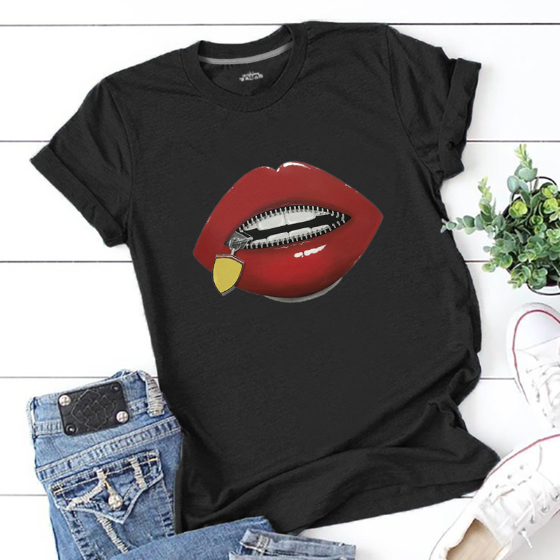 

Lovely Trendy Lip Print Black T-shirt