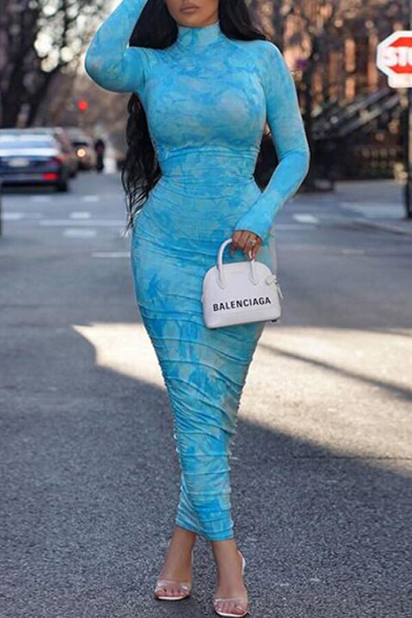 

Lovely Trendy Print Blue Ankle Length Dress