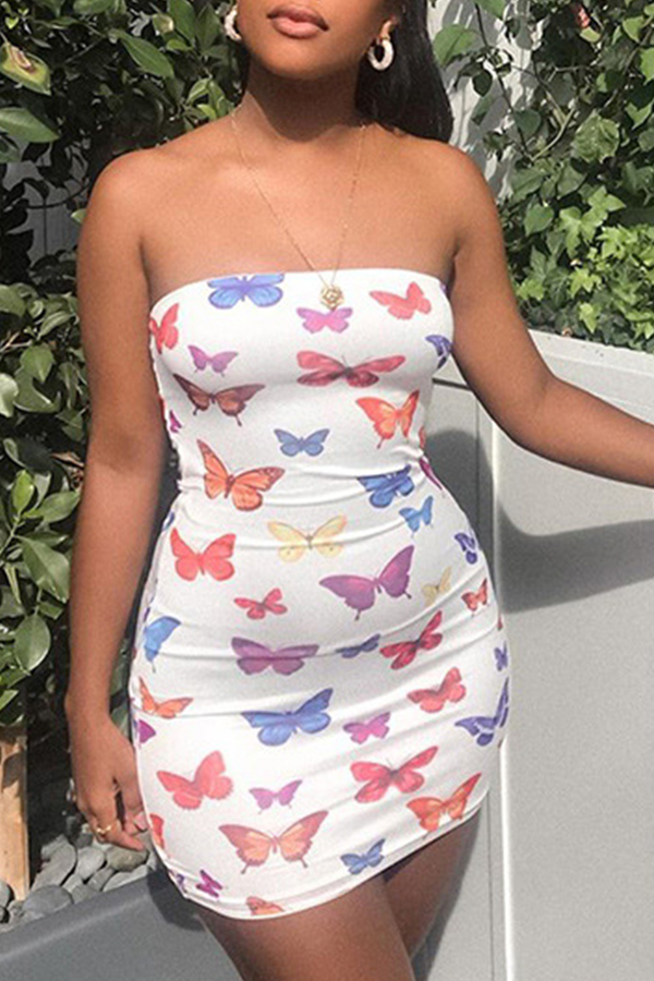 

Lovely Sexy Dew Shoulder Butterfly White Mini Dress