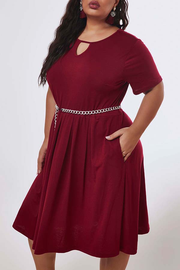 

Lovely Trendy Hollow-out Red Knee Length Plus Size Dress