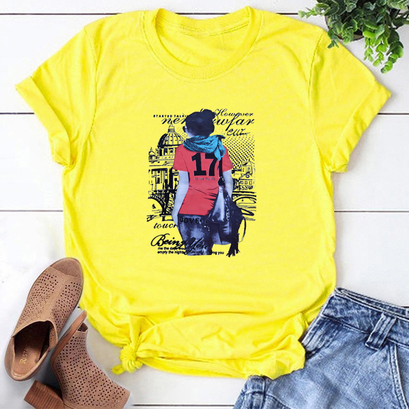 

Lovely Leisure O Neck Print Yellow T-shirt