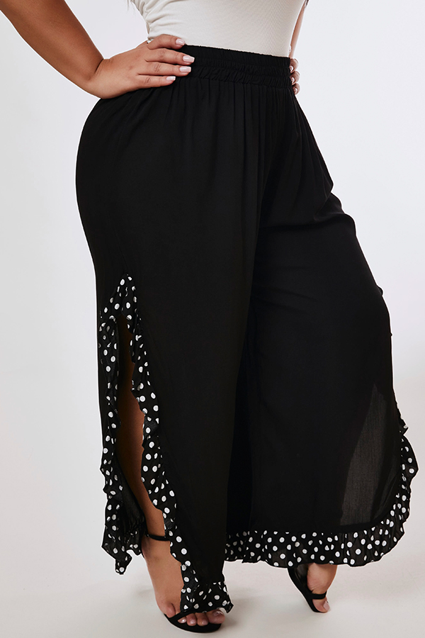 

Lovely Casual Side Slit Black Plus Size Pants