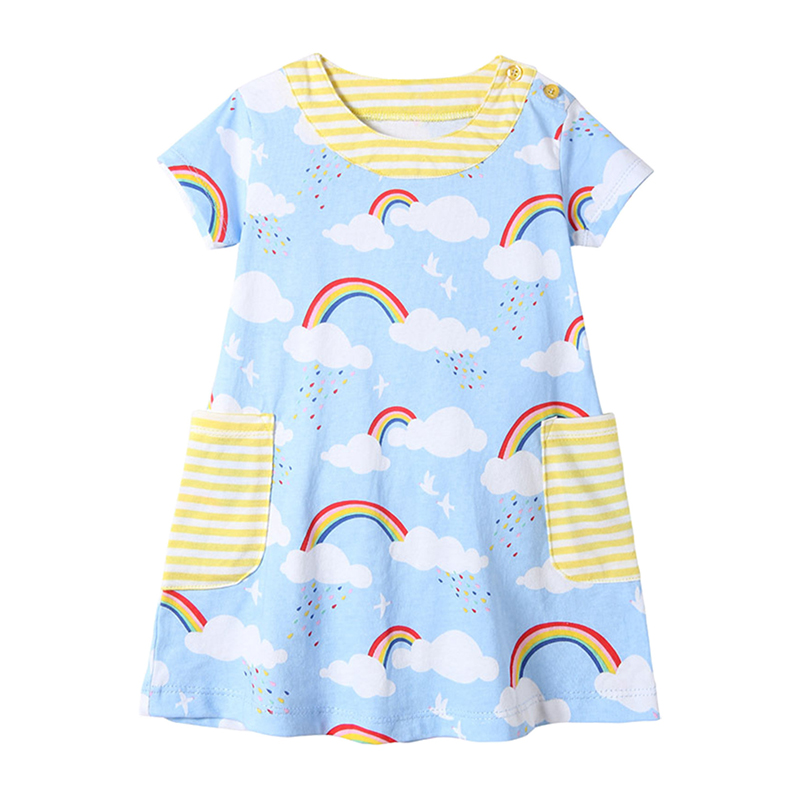 

Lovely Sweet Print Baby Blue Girl Knee Length Dress