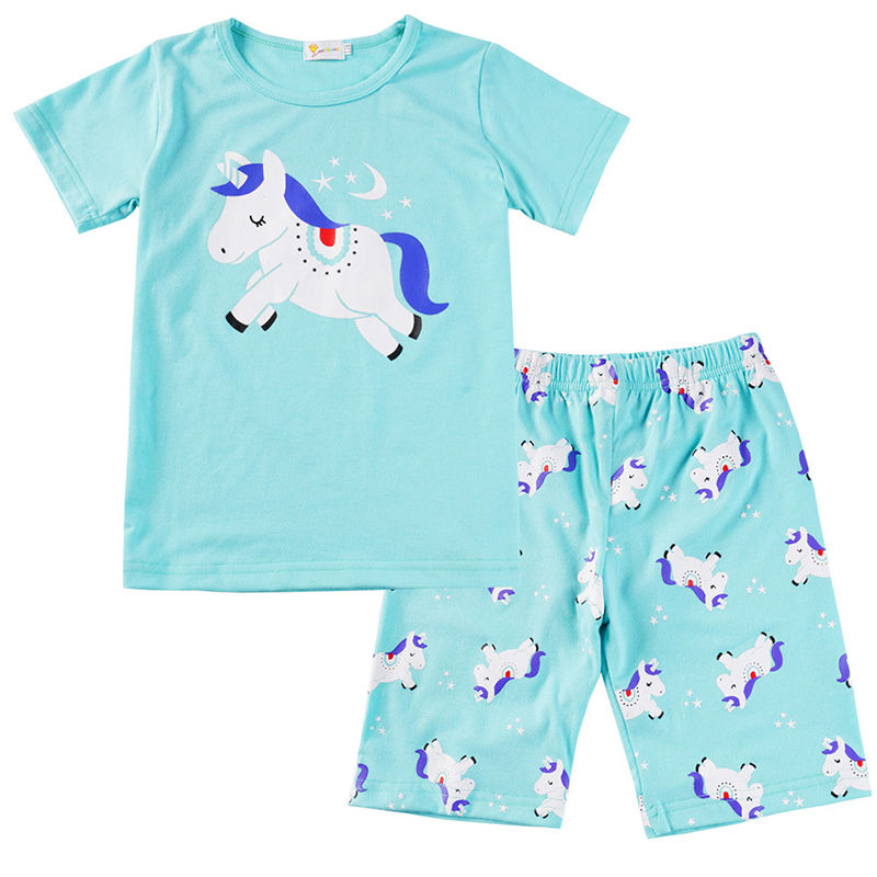 

Lovely Sweet Print Baby Blue Girl Two-piece Shorts Set