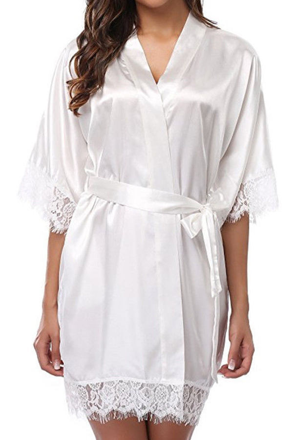 

Lovely Sexy Lace Hem White Sleepwear