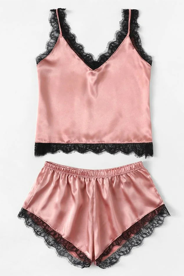 

Lovely Sexy Lace Hem Pink Sleepwear