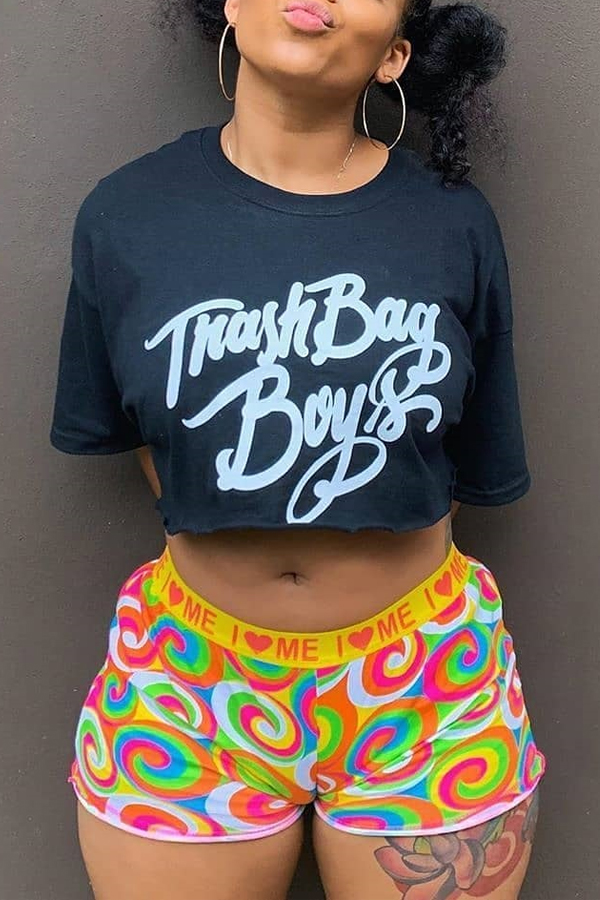 

Lovely Casual Print Black Two-piece Shorts Set