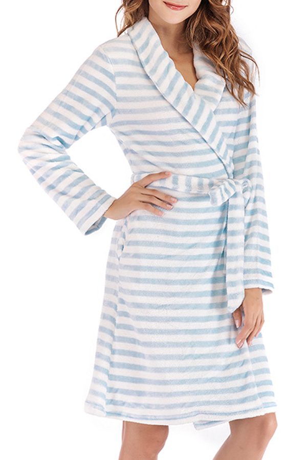 

Lovely Casual Striped Baby Blue Loungewear