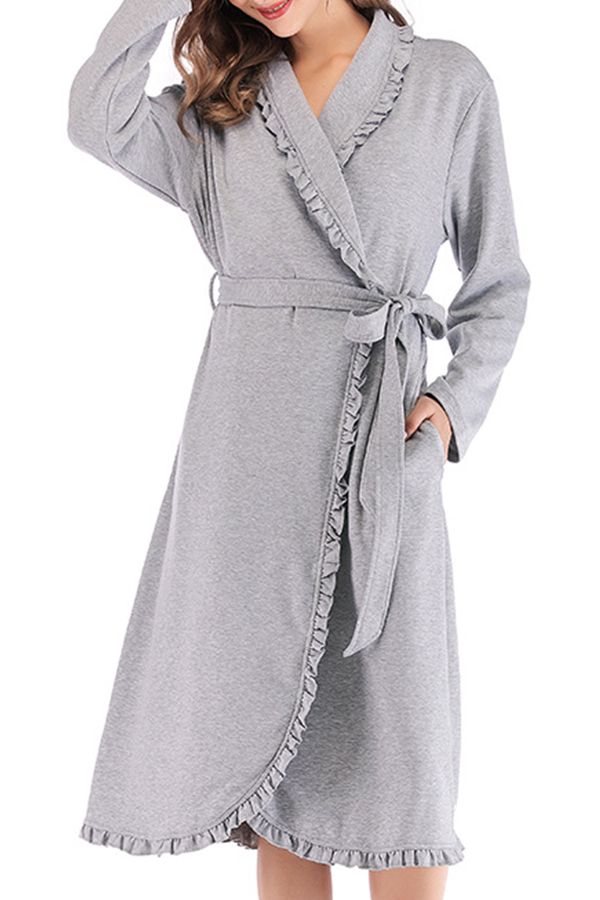 

Lovely Casual Flounce Design Grey Loungewear
