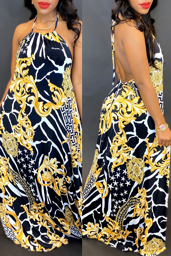 

Lovely Leisure Print Black Maxi Dress