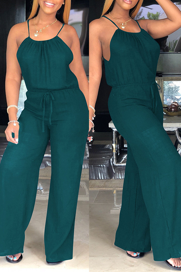 

Lovely Sexy Lace-up Green Plus Size One-piece Jumpsuit