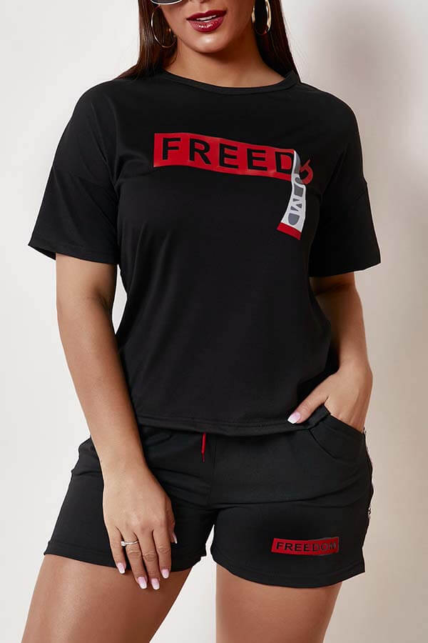 

Lovely Sportswear Letter Print Black Two-piece Shorts Set