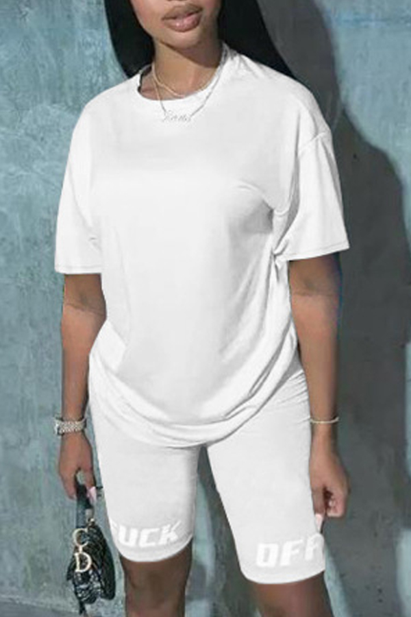 

Lovely Casual Letter White Two-piece Shorts Set