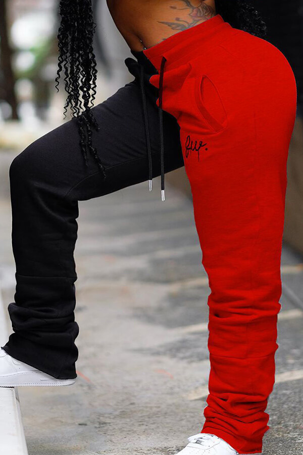 

Lovely Casual Patchwork Red Plus Size Pants