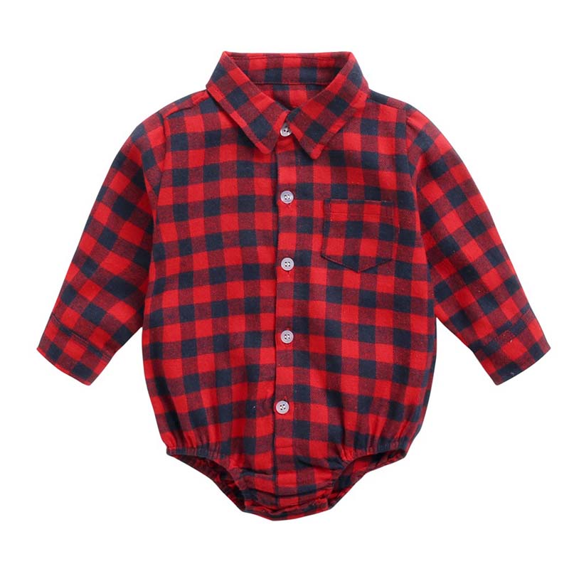 

Lovely Trendy Grid Red Boy One-piece Romper