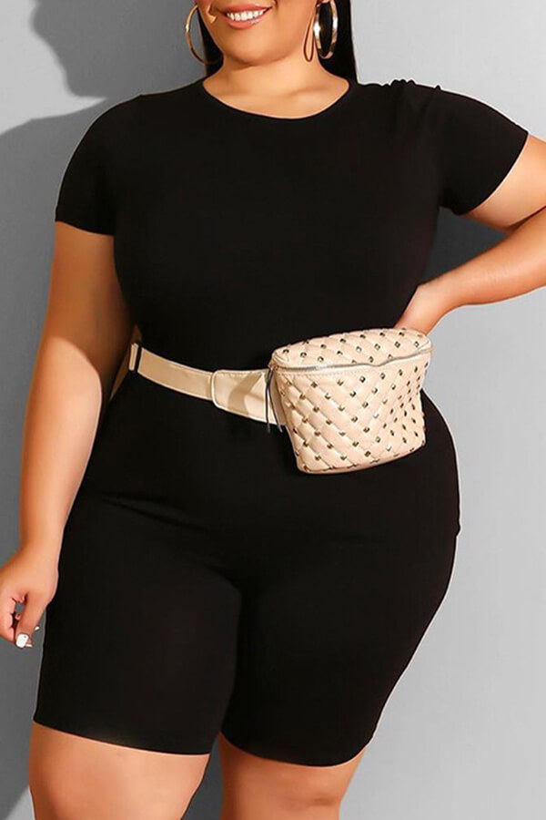 

Lovely Plus Size Leisure Basic Black Two-piece Shorts Set