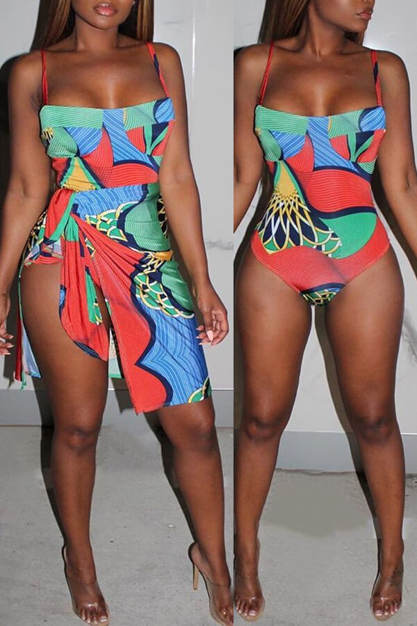 

Lovely Print Multicolor One-piece Swimsuit(With Cover-up), Multi