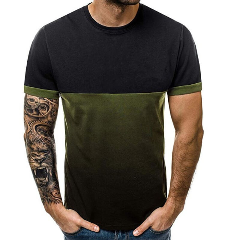 

LW COTTON Men Trendy Patchwork Green T-shirt