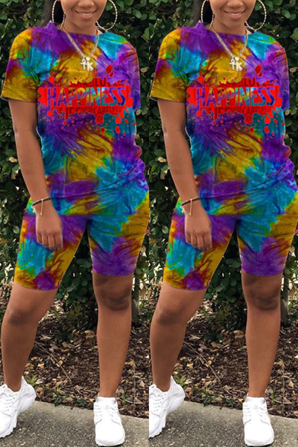 

Lovely Casual Tie-dye Purple Two-piece Shorts Set