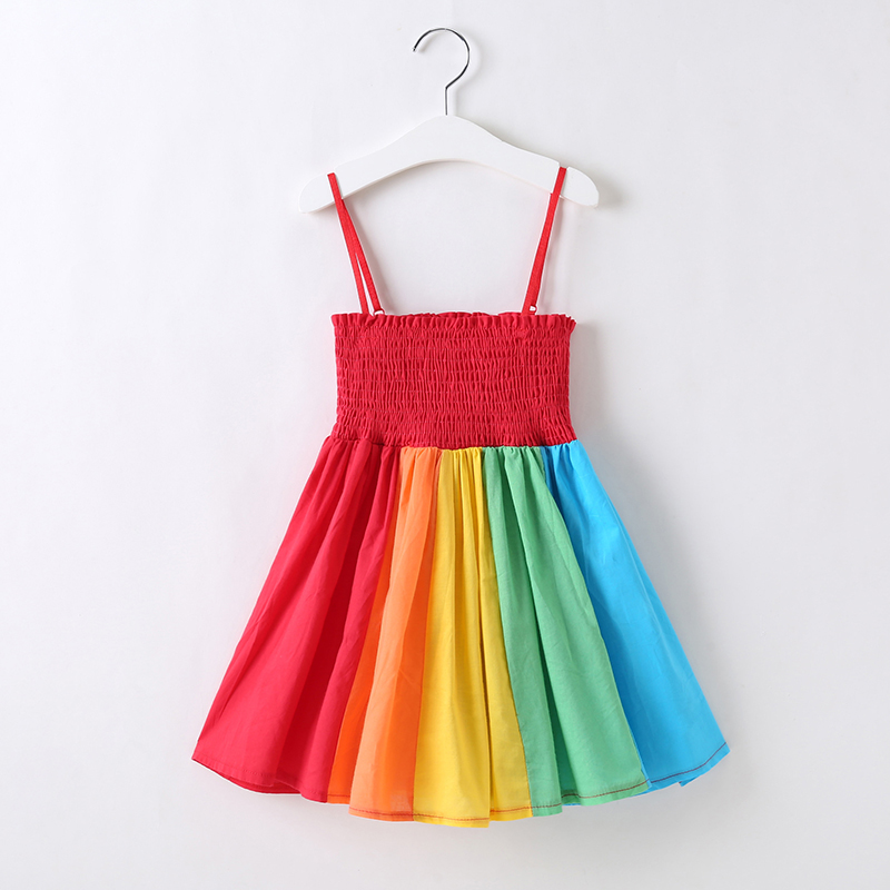 

Lovely Trendy Rainbow Striped Multicolor Girl Knee Length Dress, Multi