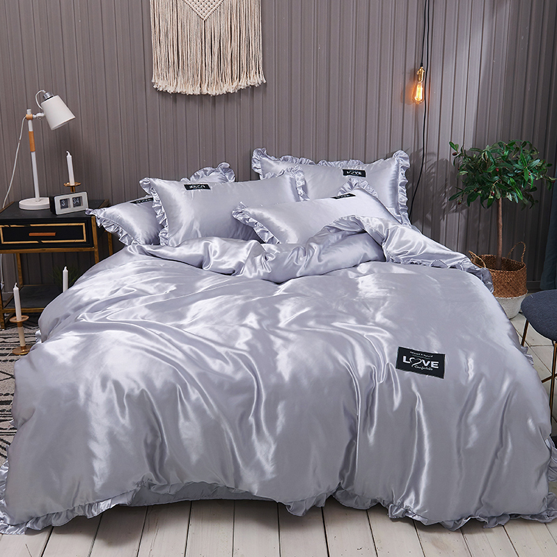 

Lovely Cosy Flounce Design Grey Bedding Set
