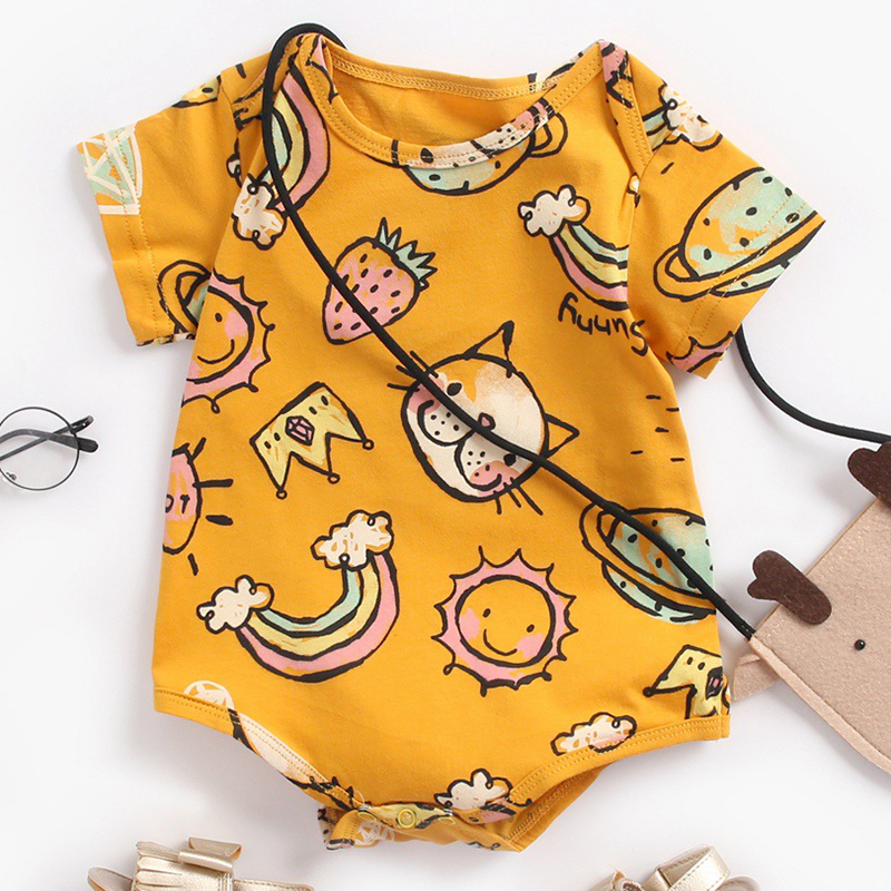 

Lovely Leisure Print Yellow Girl One-piece Romper