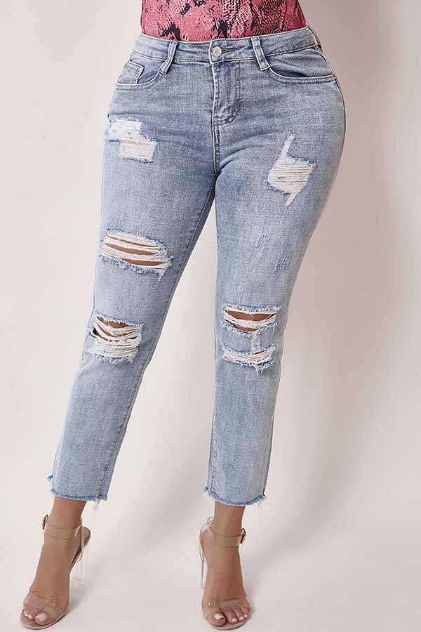 

Lovely Casual Broken Holes Blue Jeans