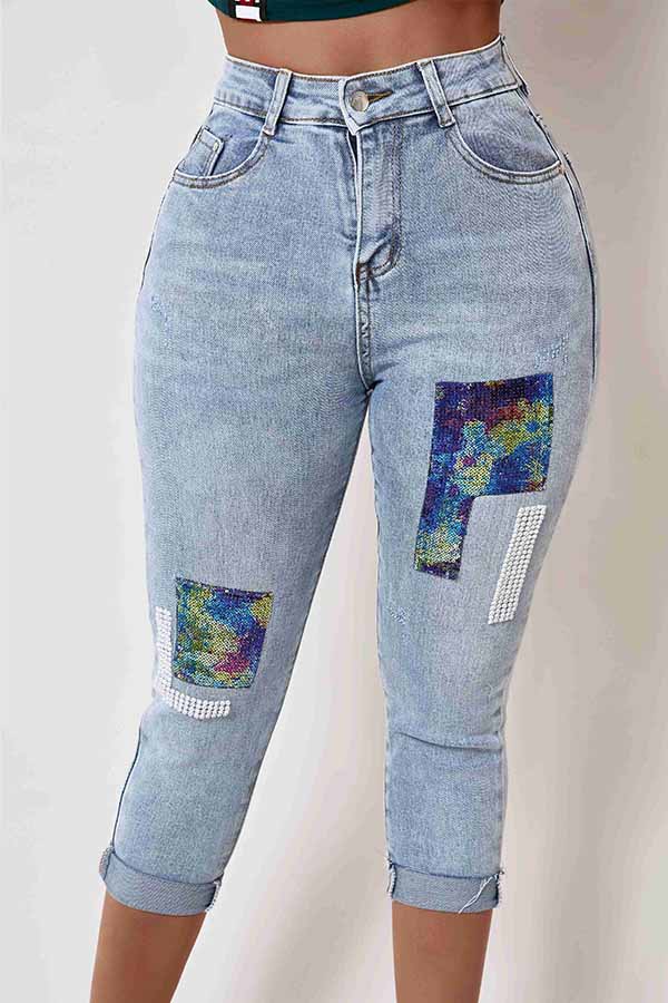 

Lovely Trendy Patchwork Blue Jeans