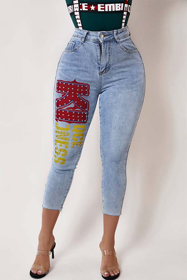 

Lovely Casual Letter Blue Jeans