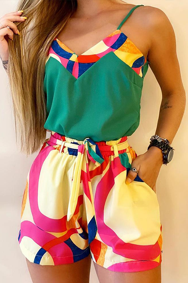 

Lovely Stylish Print Multicolor Two-piece Shorts Set, Multi