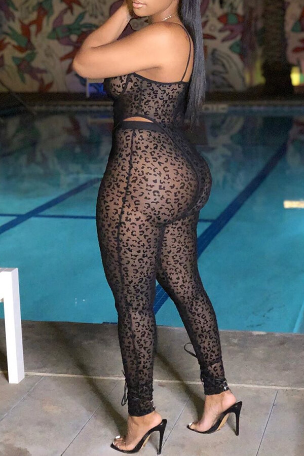 Lovely Sexy See-through Black Two-piece Pants Set