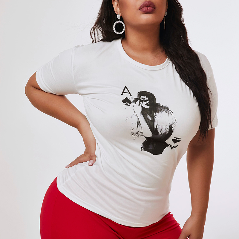 

Lovely Casual O Neck Print White Plus Size T-shirt