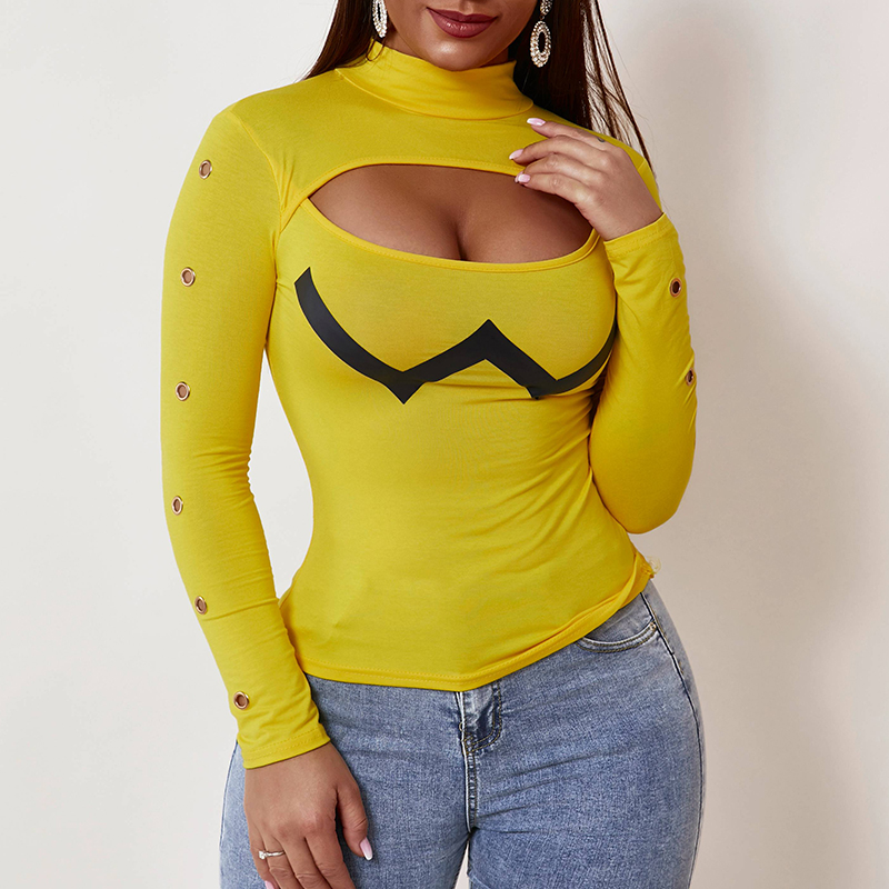 

Lovely Sexy Hollow-out Yellow T-shirt