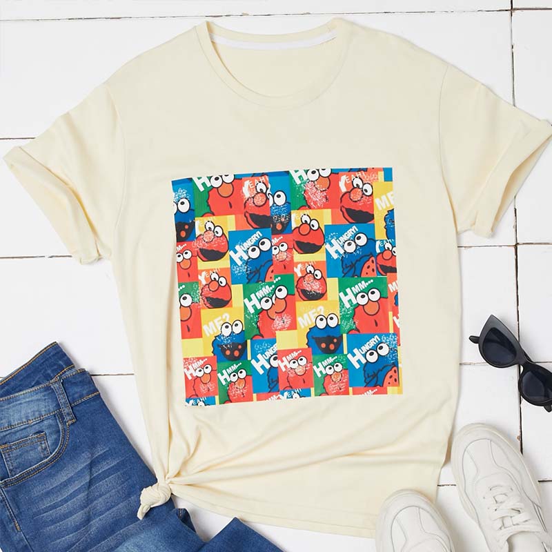 

Lovely Casual O Neck Cartoon Print Khaki T-shirt