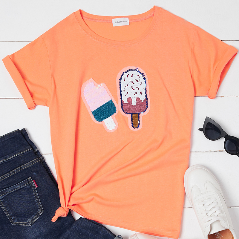 

Lovely Casual O Neck Cartoon Print Orange T-shirt