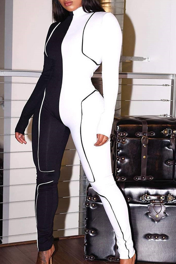 

Lovely Trendy Patchwork Black And White One-piece Jumpsuit