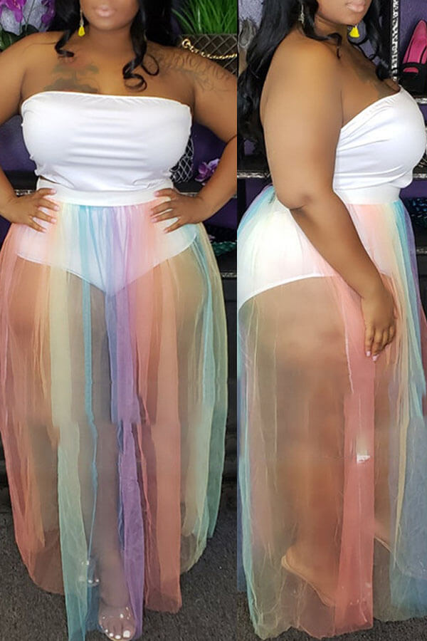 

LW Plus Size Casual See-through White Two-piece Skirt Set