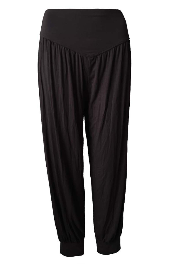 

Lovely Sportswear Fold Design Black Plus Size Pants