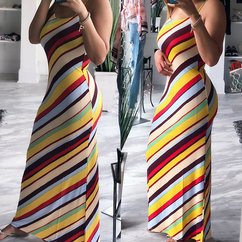 

Lovely Casual Striped Multicolor Maxi Dress, Multicolor mstn
